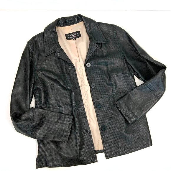 Sienna Collection Jackets & Blazers - Vintage 90s Siena Collection Black Perforated Leather Jacket Sz M